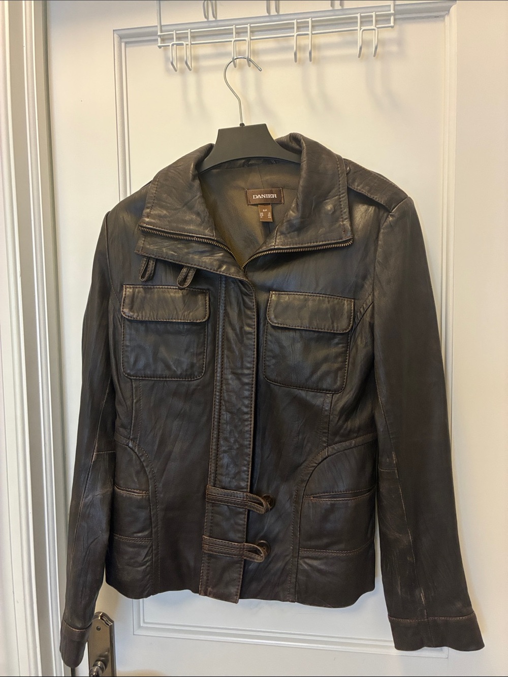Danier Brown Leather Utility Field Jacket Style 70313 S ⭐️